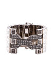 Lanvin Silver Crystal Gunmetal Art Deco Wide Marlene Bracelet Cuff