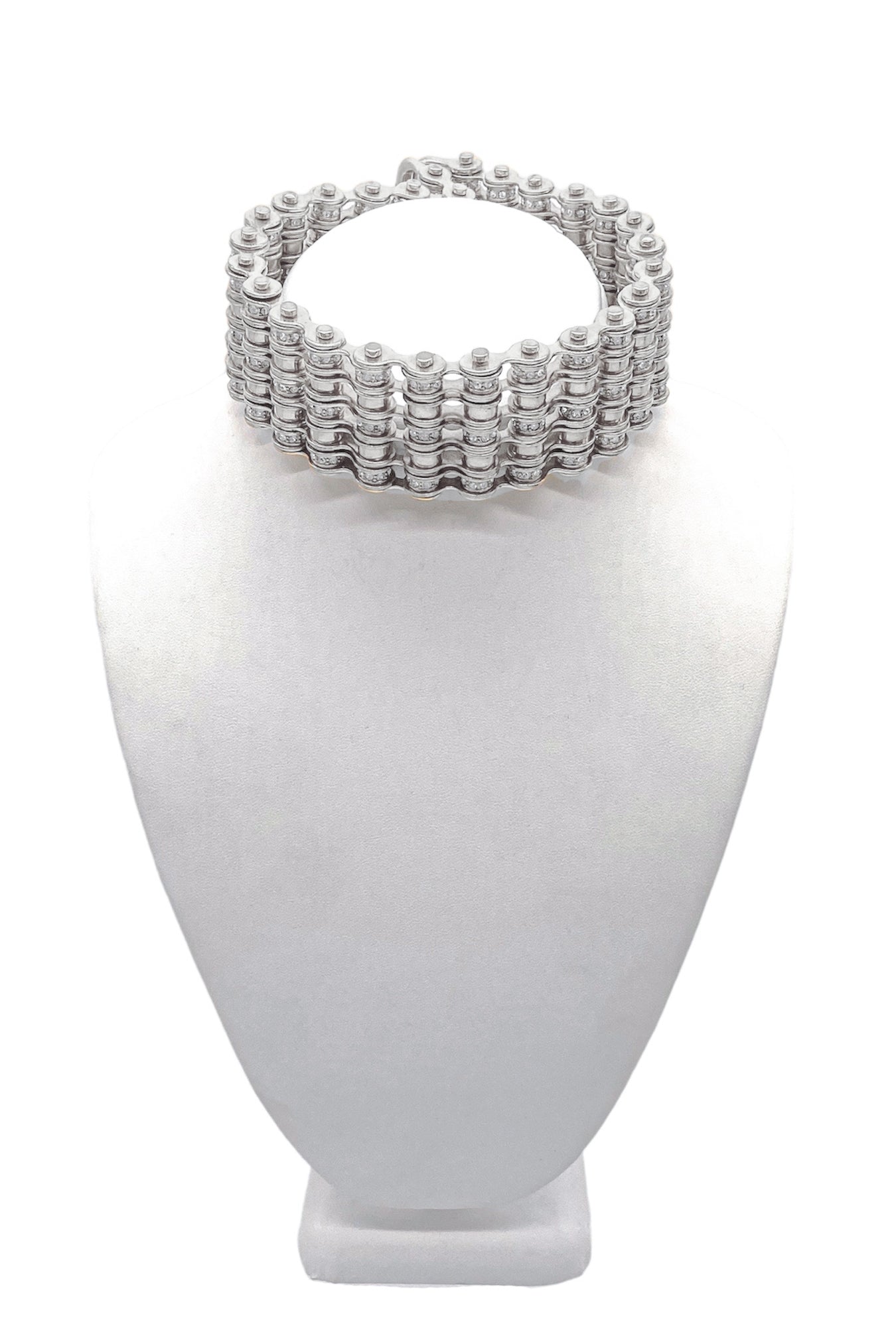 Mawi London Silver Metal Bike Chain Choker Necklace with Crystal