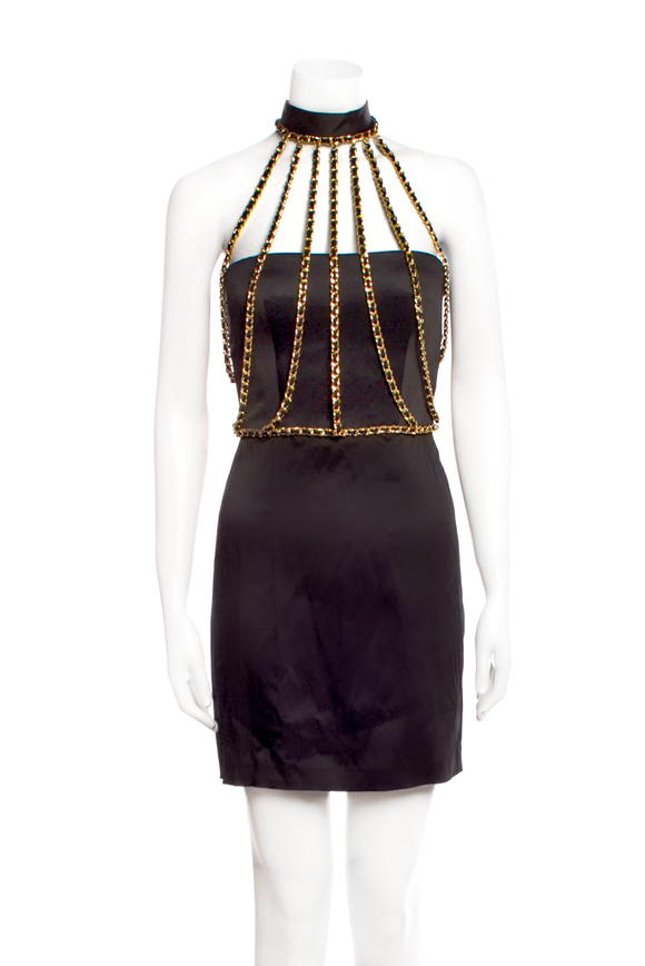 Moschino Couture Black Bustier Gold Chain Harness Cage Chanel Style Dr PaumLosAngeles Moschino Couture Black Bustier Gold Chain Harness Cage Chanel Style Dr PaumLosAngeles