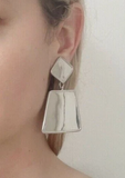 Mugler Silver Metal Trapezoid Futuristic Earrings