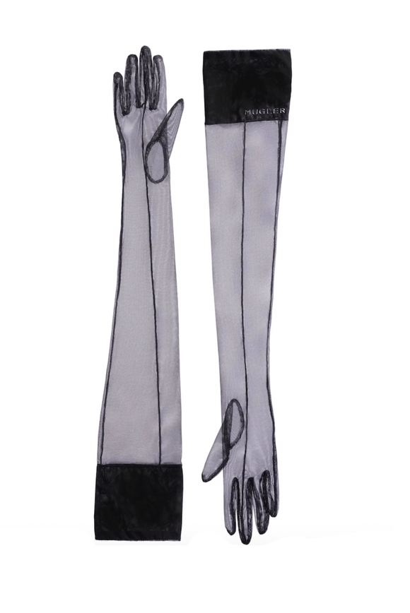 Mugler Black Sheer Nylon Opera Gloves