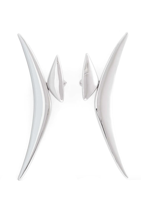 Mugler Silver Geometric Sculptural Earrings