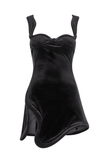 Mugler Black Velvet Swirl Hem Line Padded Mini Dress