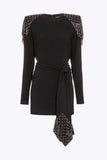 Saint Laurent Black Extreme Shoulder Pad Chain Mail Spike Mini Dress Fall 2018