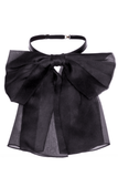 Saint Laurent Black Chiffon Silk Bow Leather Neck Tie