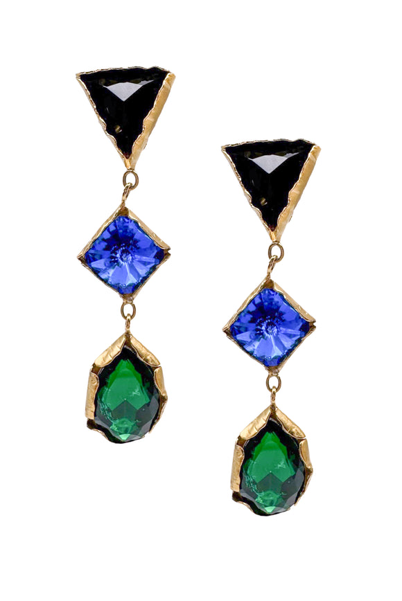 Saint Laurent YSL Emerald Green Saphire Blue and Dark Purple Gem Stone Gripoix Earrings