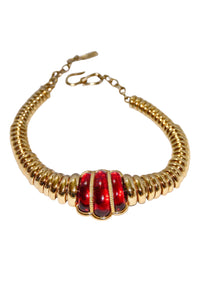 Saint Laurent YSL Gold Ruby Red Vintage Necklace