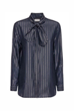 Saint Laurent Black Lurex Metalic Striped Pussy Bow Blouse