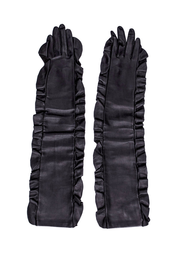 Undercover Japan Black Leather Ruffle Opera Gloves