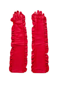 Undercover Japan Red Leather Long Opera Ruffle Gloves