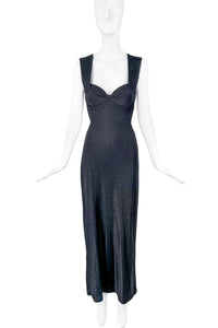 Versace Versus by Gianni Versace Black Lurex Glitter Double Cup Sweetheart Neckline Bustier Gown Dress