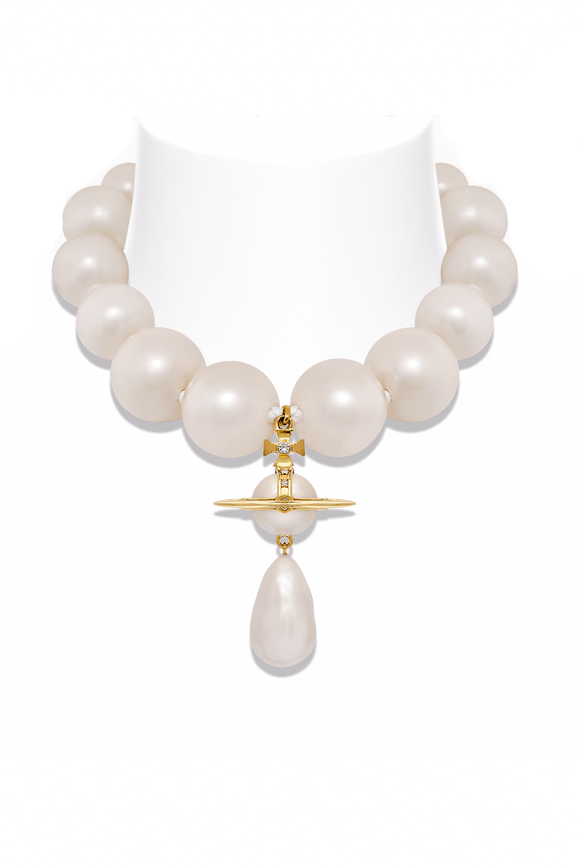 Vivienne Westwood Oversized Huge Gold Orb with Pearl Drop Pearl Necklace
