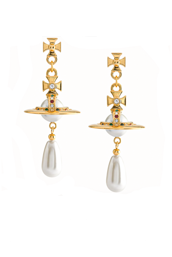 Vivienne Westwood Pearl Orb Gold Drop Earrings