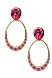 Saint Laurent YSL Vintage 80's Gold Pink Fuchsia Magenta Crystal Hoop Earrings
