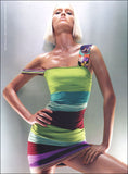 Versace Multicolor Colorblock Ruche Mini Dress with Floral Straps SS2003