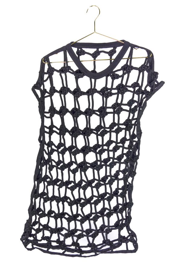 3.1 Phillip Lim Black Knotted Fishnet Rope Sleeveless Tunic Top FW2015