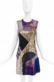 Philip Lim Multi color Gold Lavender Blue Silver Black Sequin Patchwork Dress