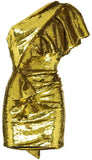 Alexandre Vauthier Lime Green Gold Sequin One Shoulder Ruffle Dress