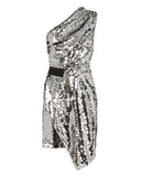 Carven Silver Sequin One Shoulder Dress