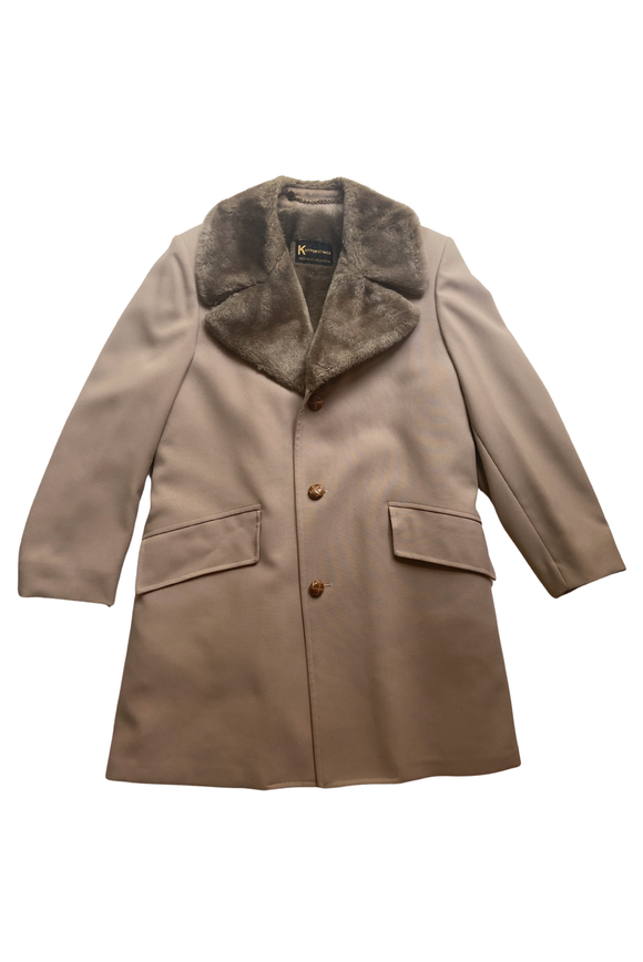 Vintage Brown Faux Fur Collar Grandpa 70's Coat
