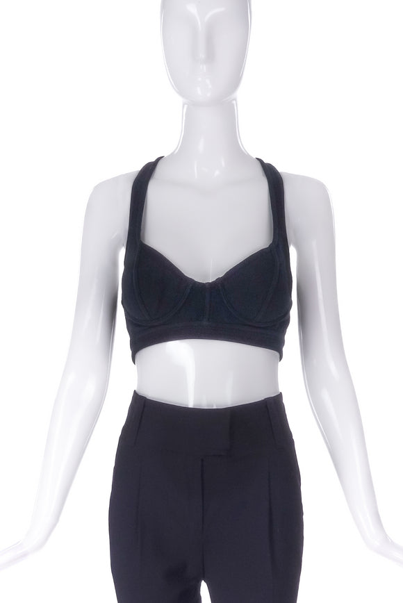 Alaïa Black Push Up Knit Bustier Top with Stitching on Bra Cup