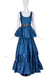 Alberta Ferretti Teal Blue Metallic Tiered Ruffle Gown Dress SS2017