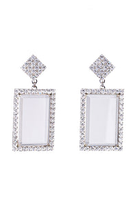 Alessandra Rich Silver Crystal Rectangular Oversize Statement Earrings
