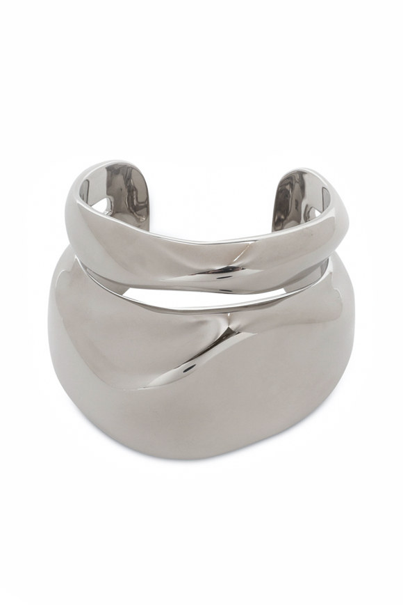 Alexander McQueen Silver Sterling Sculptural Double Cuff Bracelet Elsa Perretti Style Fall 2020 Runway
