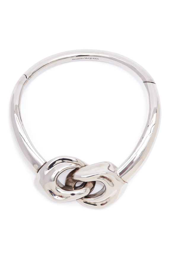 Alexander McQueen Silver Oversize Double Knot Choker Necklace