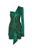 Alexandre Vauthier Emerald Green Satin One Shoulder Ruche and Ruffle Front Mini Dress