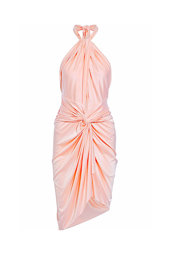 Alexandre Vauthier Peach Pink Rose Draped Halter Neck Cut Out Mini Dress