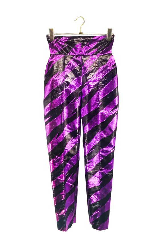 Alexandre Vauthier Purple and Black Stripe Shine Lurex High-Waisted Pants FW2020
