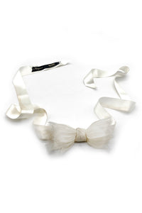 Alexis Mabille Off White Chiffon Bow Tie with Feathered Edge Details