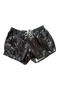 American Apparel Black Liquid Shiny Drawstring Shorts