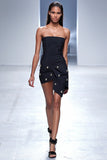 Anthony Vaccarello Black Strapless Asymmetrical Mini Dress with Silver Orb Studs SS2014