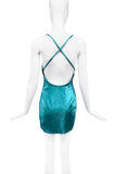 Area Green Blue Aqua Sparkle Lurex Backless Mini Dress