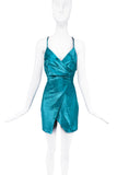 Area Green Blue Aqua Sparkle Lurex Backless Mini Dress