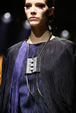 Lanvin Geometric Crystal Necklace with Ribbon FW2014