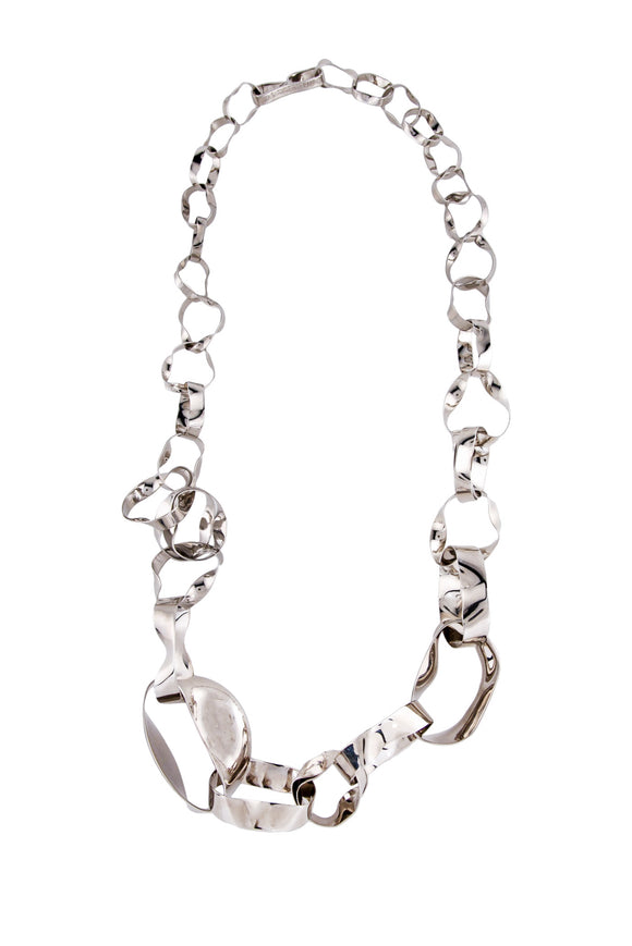 Balenciaga Silver Abstract Molded Surrealist Chain Link Necklace