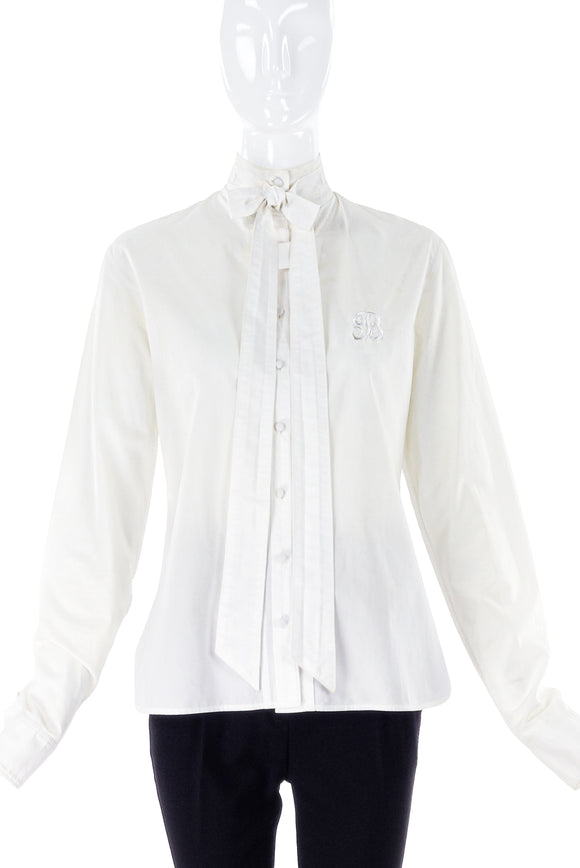 Balenciaga White Button-Up Shirt with Neck Bow