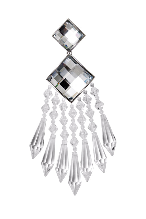 Balmain Silver Crystal Mirror Clear Drop Chandelier Earrings