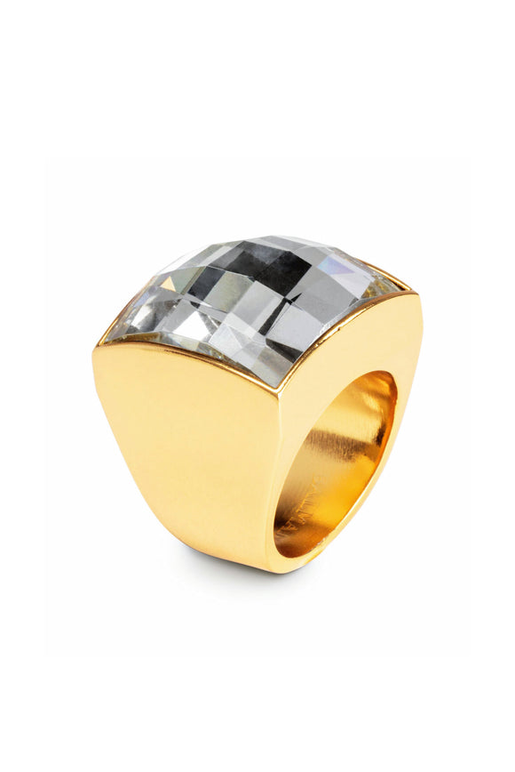 Balmain Gold and Faceted Crystal Cocktail Ring