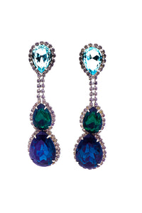 Balmain Aquamarine, Emerald Green and Sapphire Blue Teardrop Earrings
