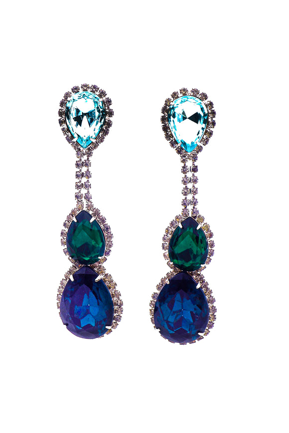 Balmain Aquamarine, Emerald Green and Sapphire Blue Teardrop Earrings