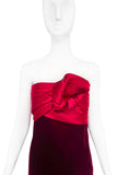 Bill Blass Red Burgundy Velvet Strapless Bow Detail Dress Gown