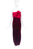 Bill Blass Red Burgundy Velvet Strapless Bow Detail Dress Gown