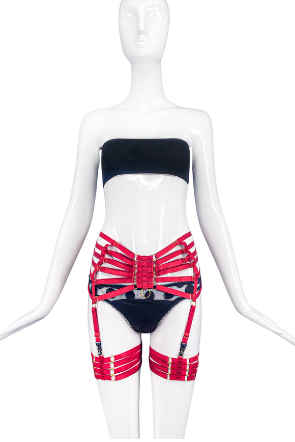 Bordelle Red Webbed Suspender Garter Belt - also available in Black