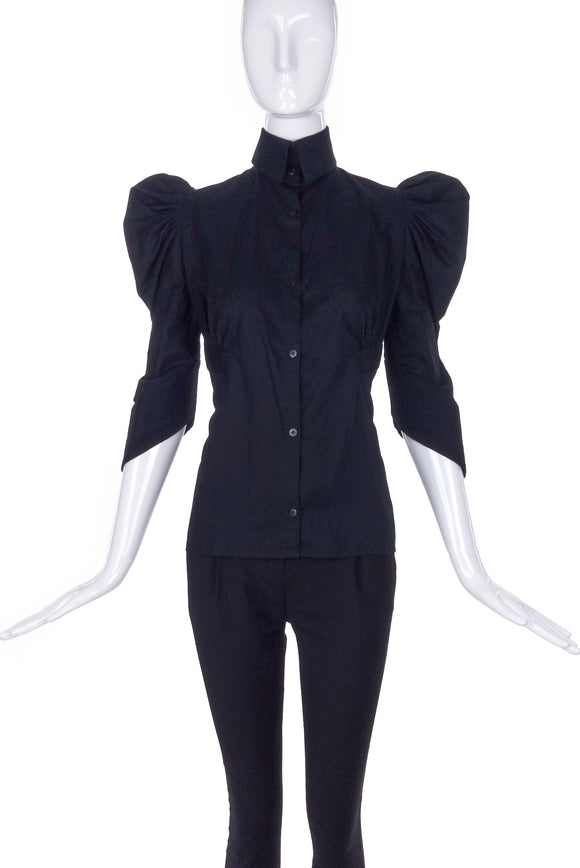 Boudicca Black Cotton Pouf Sleeve Shirt Blouse SS2006