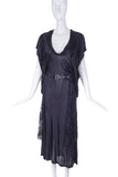 Boudicca Black Silk Jersey Draped Dress with Leather Belt Lace Apron FW2005