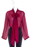 Chanel Red Maroon Berry Chiffon Pussy Bow Blouse FW1998